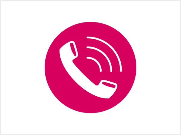 Icon weißer Telefonhörer auf pinkfarbenem Rund